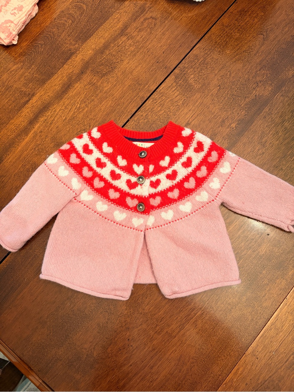 GUC Baby Boden Pink and Red Heart Yoke Sweater